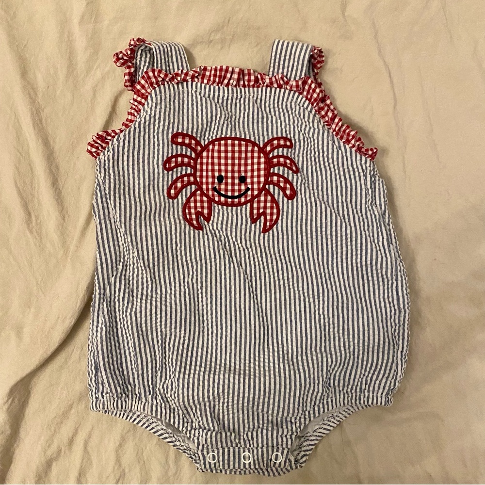 Lil Cactus Seersucker Crab Romper- 18-24 Months